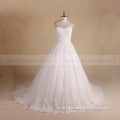 Simple sweet heart pleated lace croset back wedding ball gown with a long train